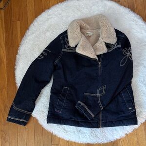 Navy Denim Jacket with Shearling Collar